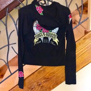 Johnny Was Suede Roses Embroidered Hoodie Small